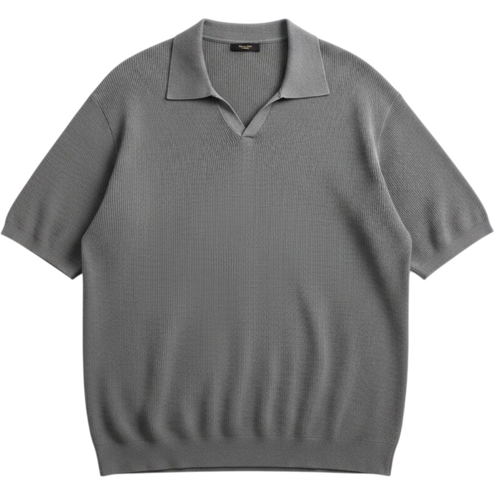 Massimo Dutti Knit Polo Shirt Mens L Olive Green Ribbed Short Sleeve Vacation